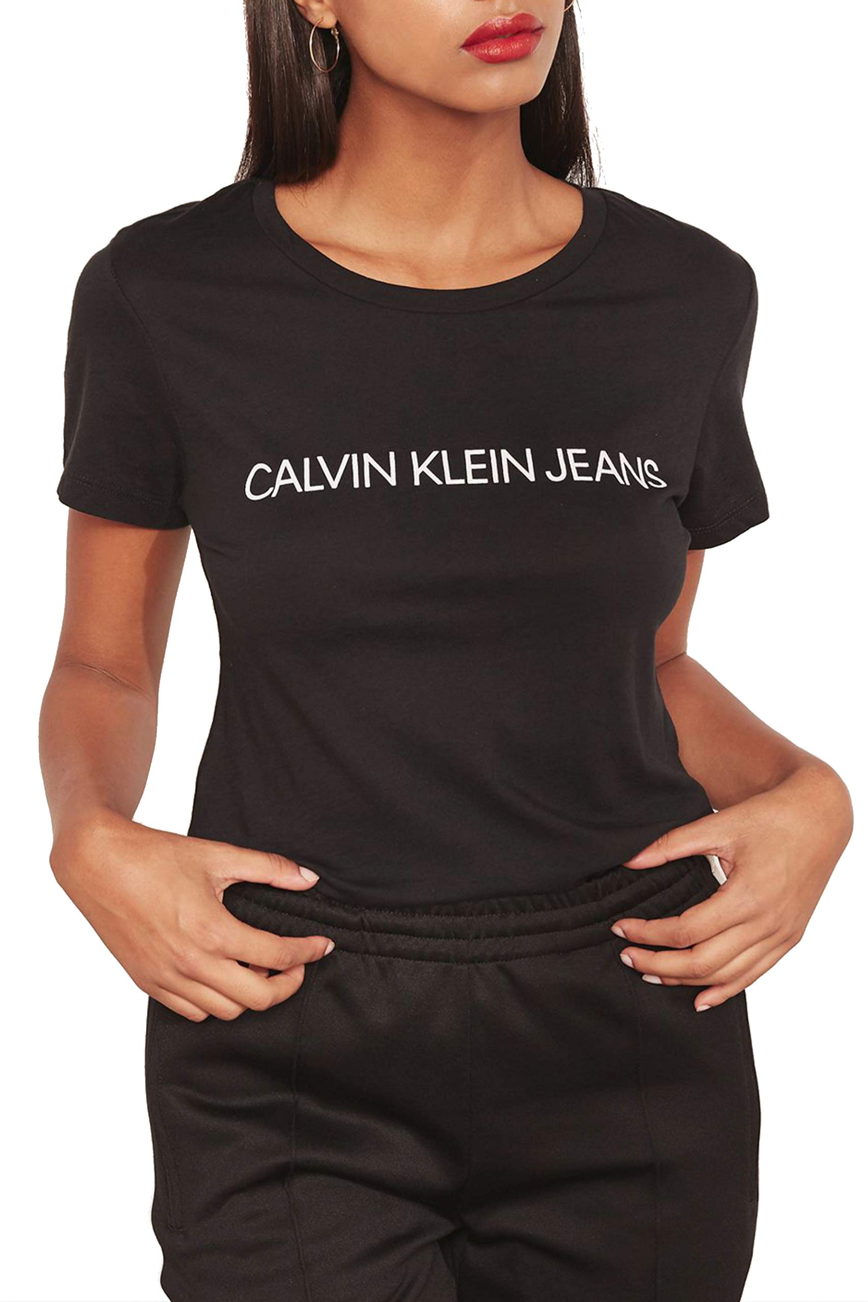 Calvin Klein Women's Core Instit Logo Slim Fit T-Shirt