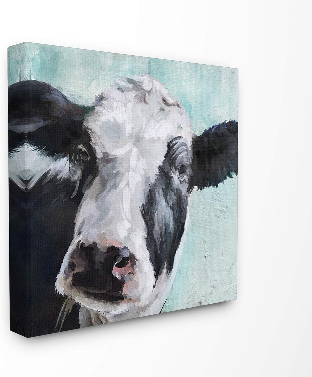 Stupell Industries Gentle Farm Cow Painting on Blue Oversized Stretched Canvas Wall Art, 24 x 1.5 x 24, Proudly Made in USA