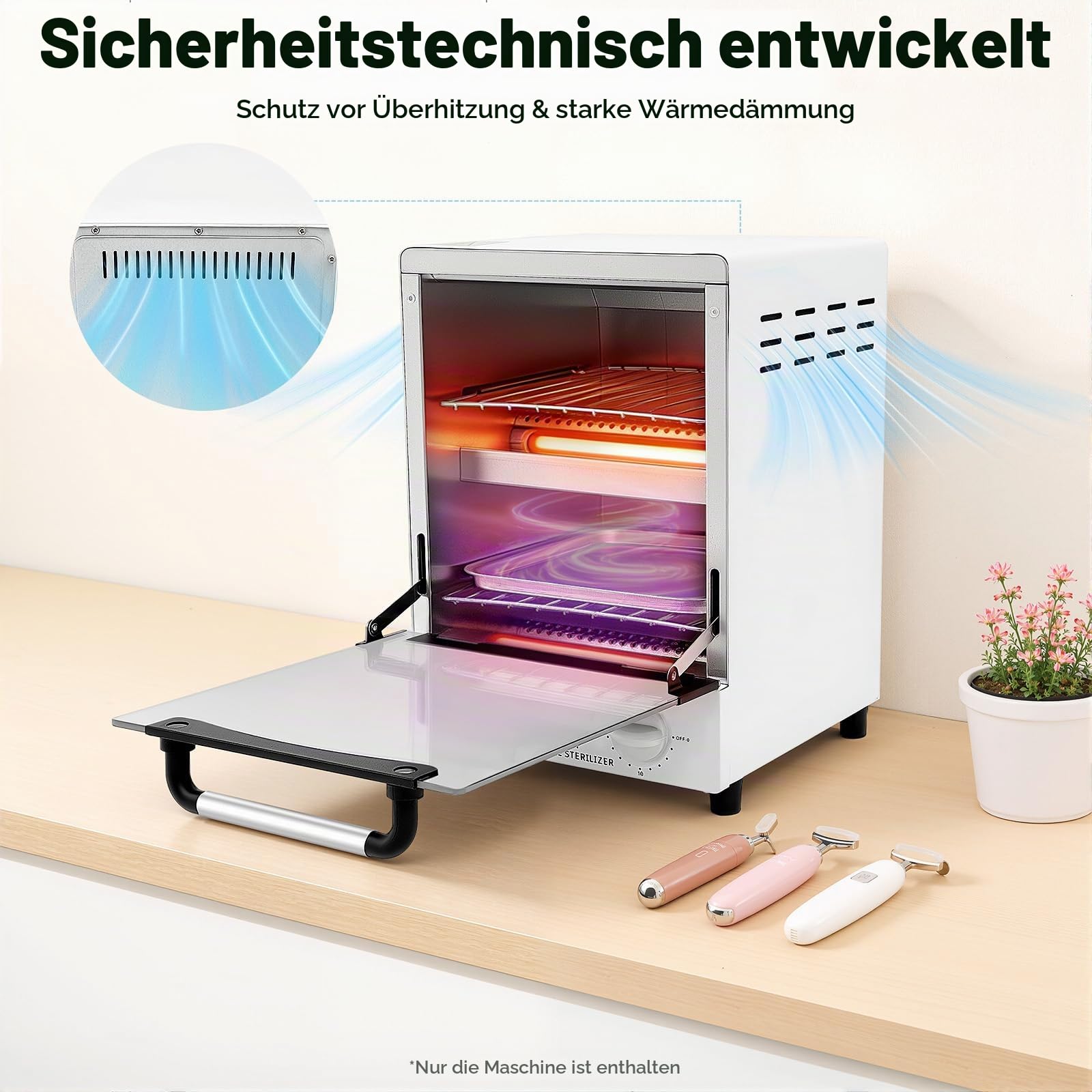 1000W Hochtemperatur-Sterilisator, 12L Heißluftsterilisator,250°C Infrarot Desinfektionsbox mit Timer,Trockene Hitze Sterilisator mit Tablett für Nagelwerkzeuge Kosmetikwerkzeuge Friseurwerkzeuge