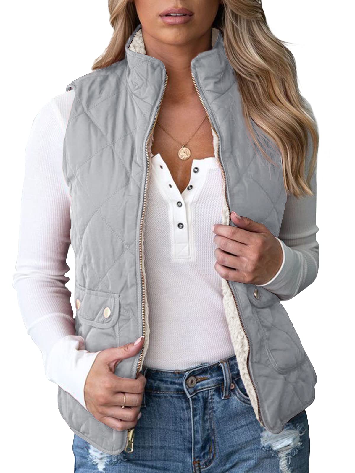 Womens Winter Vest Casual Sherpa Fleece Vest Warm Gilet Outerwwear