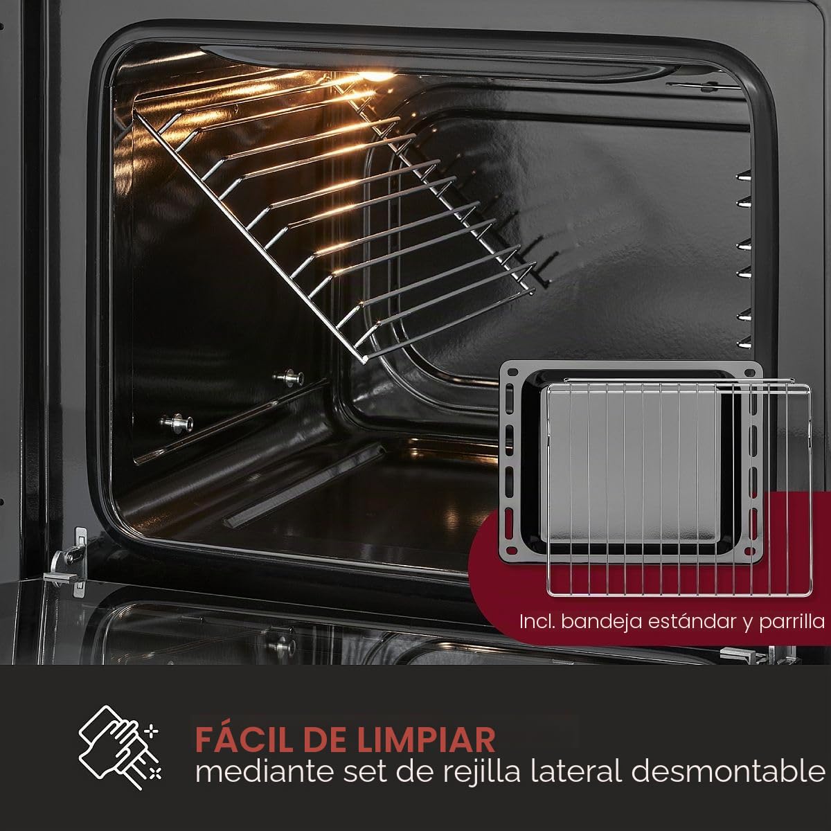 Horno Bomann con placa vitrocerámica - 50 °C - 250 °C - Grill y calor superior/inferior - 4 zonas de cocción - Placa de 60 cm - Horno empotrable de 61 L - Conjunto - Puerta de cristal triple