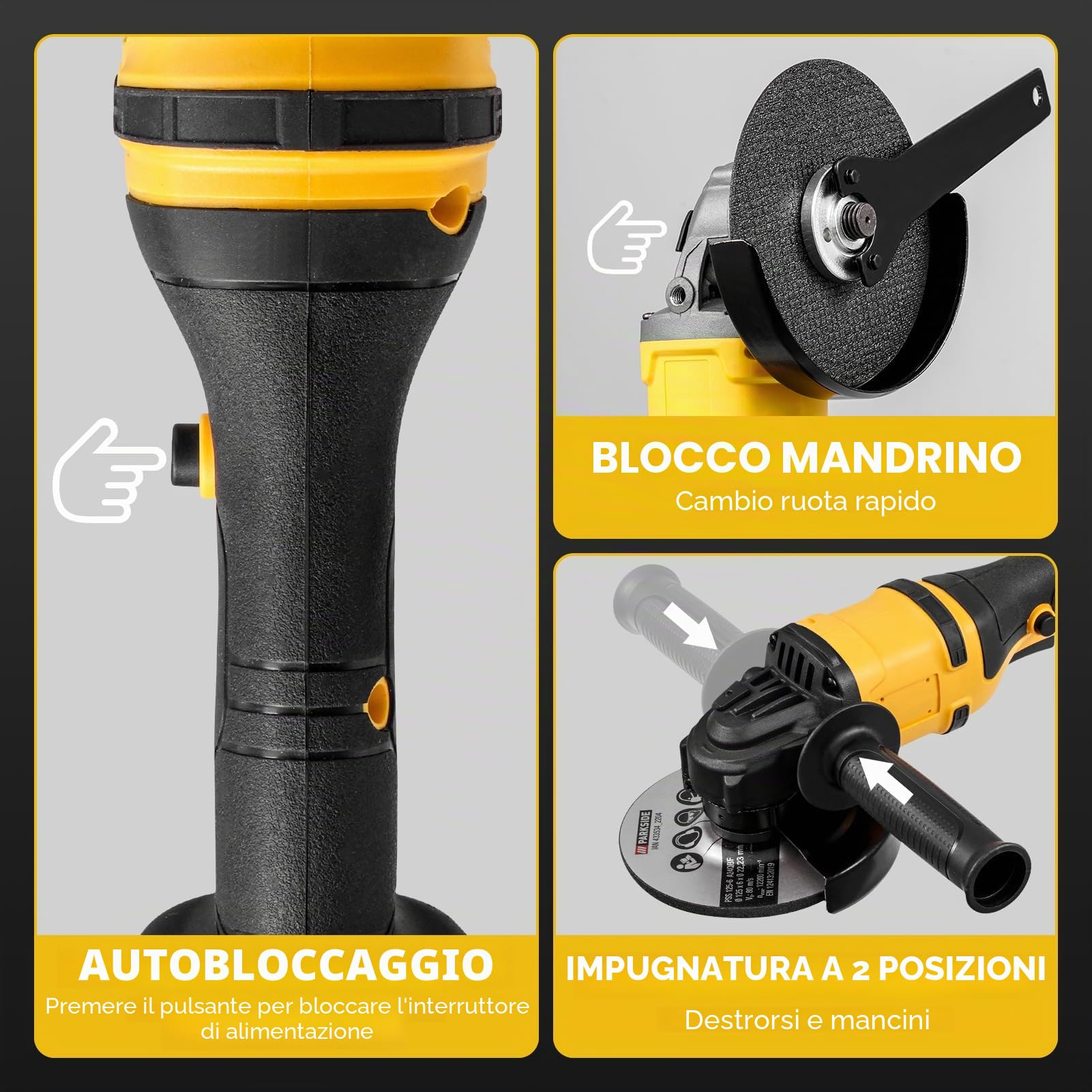 Smerigliatrice angolare a batteria da 21 V con motore brushless, batteria e caricabatterie, dischi da taglio da 125 mm per separare, levigare e lucidare, 30.000 giri/min (due batterie)