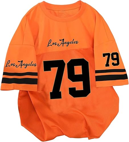 OYOANGLE Men's Number Graphic Jersey Shirts Loose Short Sleeve Drop Shoulder Spo