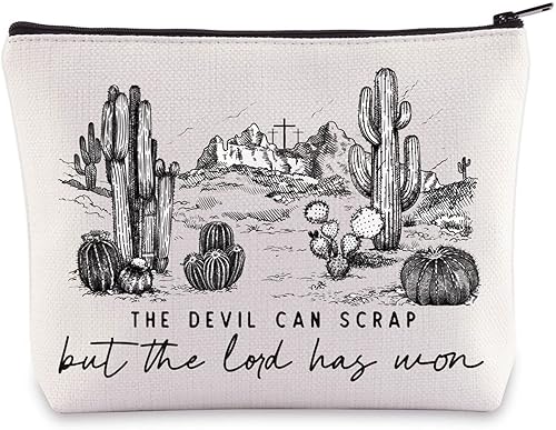 WZMPA Vintage Cowboy Music Bolsa Cosmética Cantante Lyric Gift The Devil Can Scrap But The Lord Has Won Makeup Zipper Bag Bag Western Cowboy