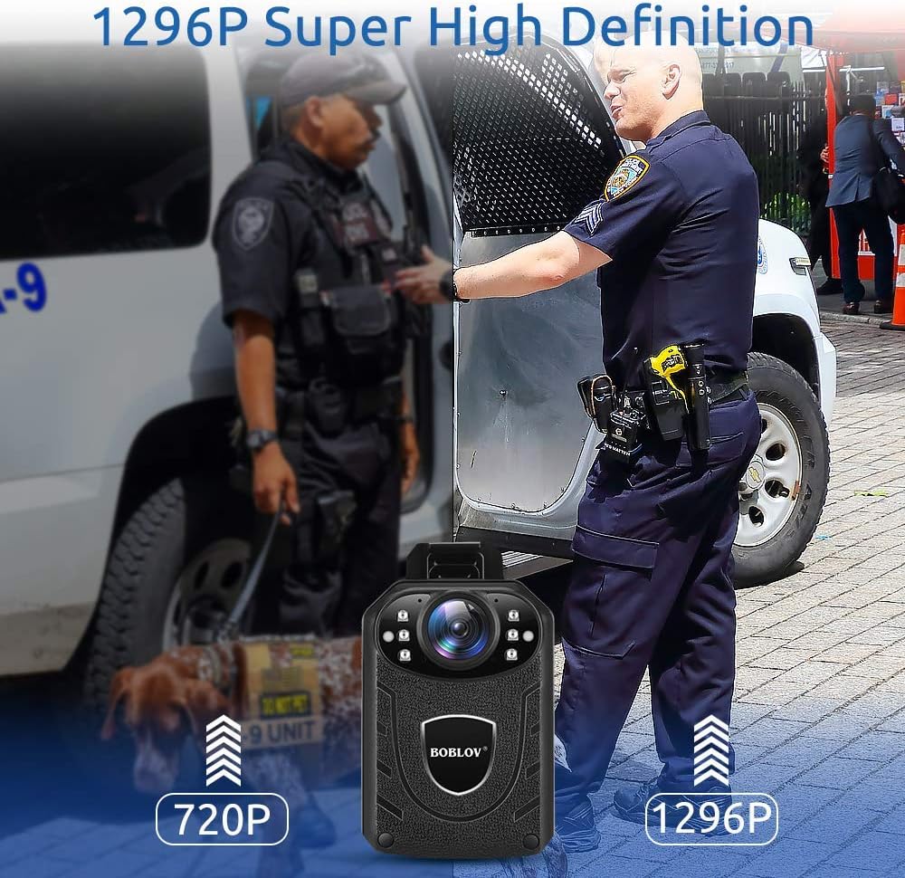 BOBLOV KJ21 Body Camera, 1296P Body Wearable Camera Support Memory Expand Max 128G 8-10Hours Recording Police Body Camera Lightweight and Portable Easy to Operate Clear NightVision (32GB)