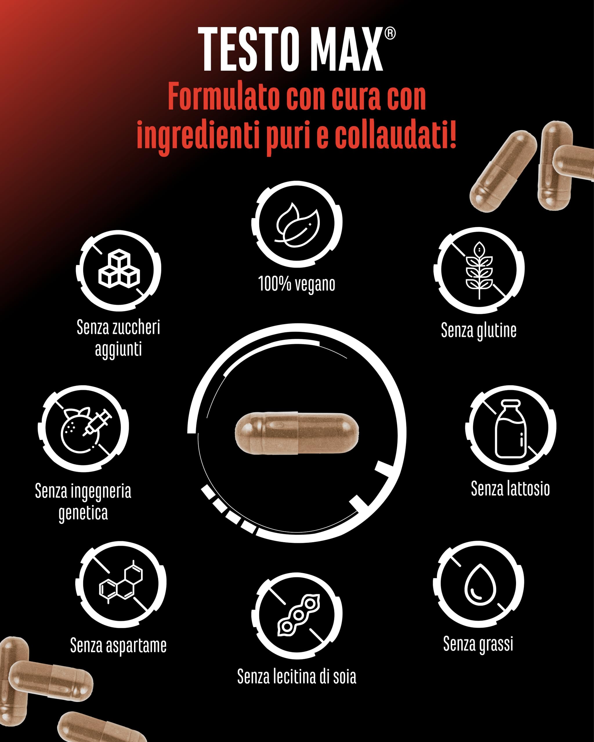 Testo MAX® - 270 Capsule - Extra Alto Dosaggio con 7323 mg per Dose Giornaliera - con Acido D-Aspartico - Tribulus - Estratto di Maca - Boro - Zinco - Aminoacidi - Vegano