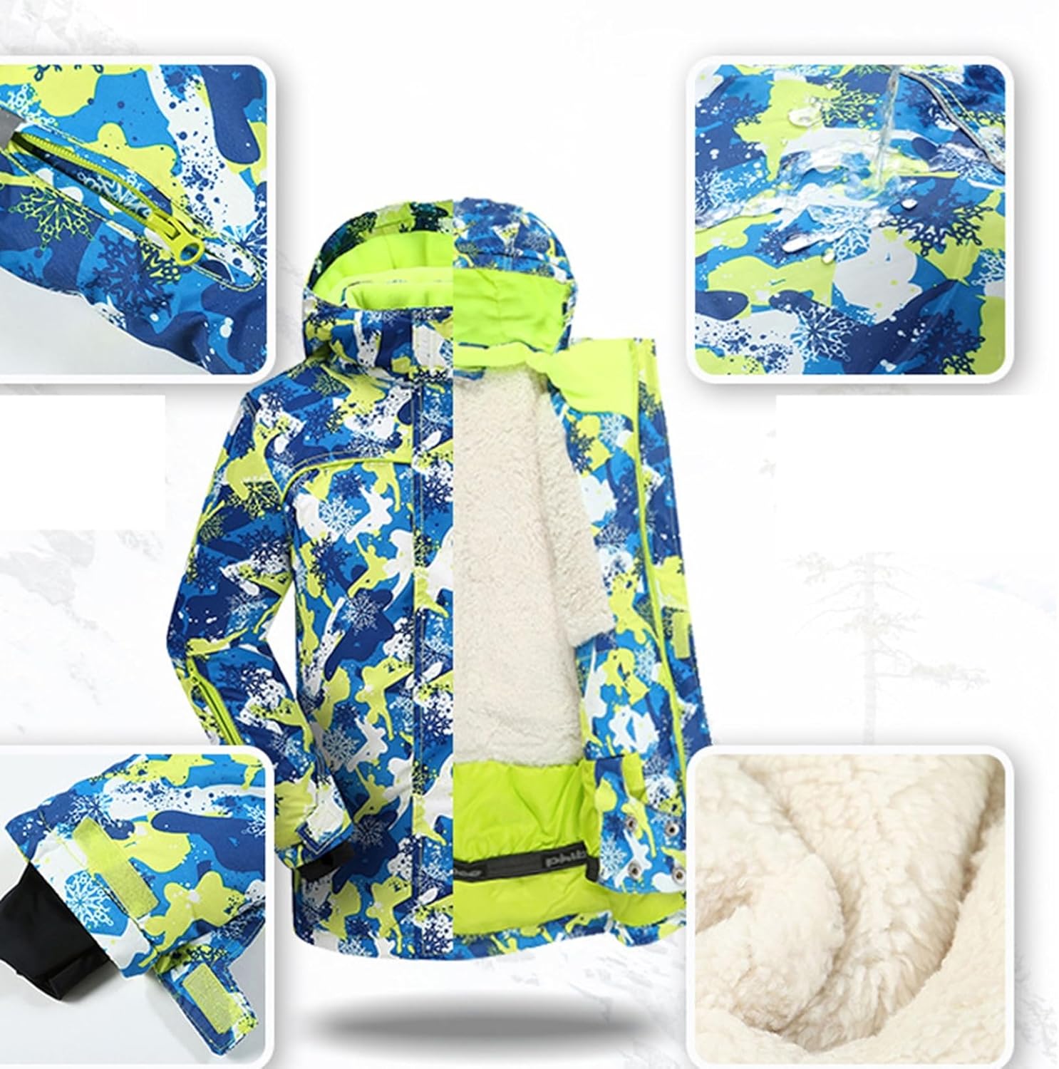 [Taopagii] スキーウェア ジュニア 2点セット 裏起毛 撥水加工 保温性 スノーボードウエア アウトドアジャケット 動きや