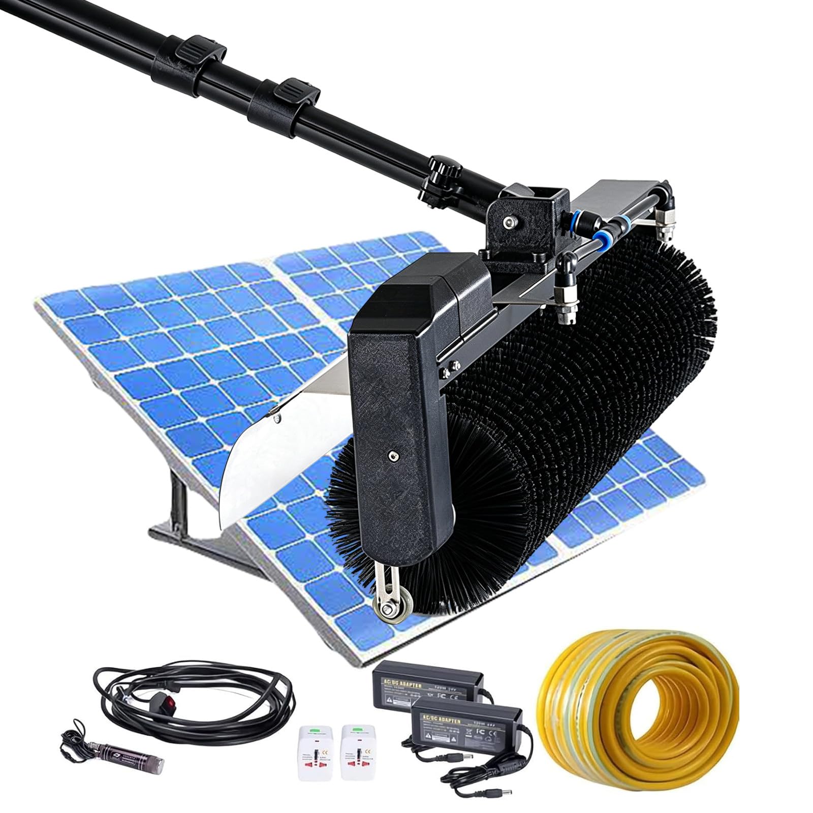 Kit perche télescopique alimentée en eau de 3.5m avec brosse électrique pour panneau photovoltaïque