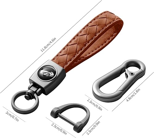 Miniatura 5 de Llavero con mosquetón, llavero universal de cuero tejido resistente hecho a mano, llavero de automóvil con giro giratorio de 360 grados y anillo en