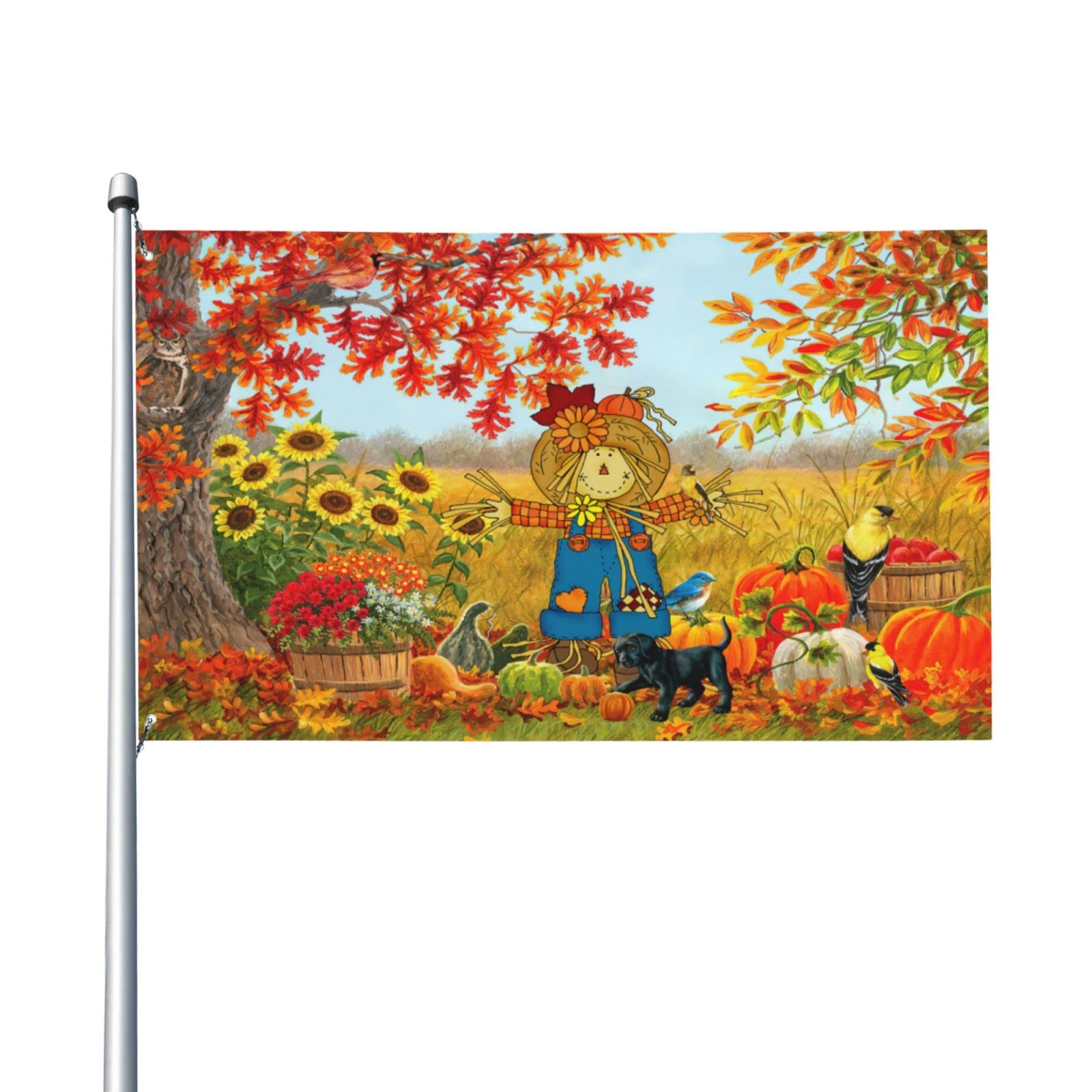 Happy Fall Autumn Pumpkin Scarecrow Bird Flag 3x5 Ft Outdoor House Flags With Grommets Indoor Yard Garden Decorations Holiday Banner Sign — image 1