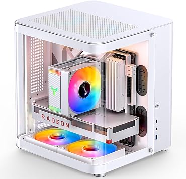 JONSBO TK-1 White Micro ATX Mini Tower Computer CASE, Hyperboloid Glass Design, Separated Cabinet, Al Alloy Shell, Support ATX Power Supply/240 AIO