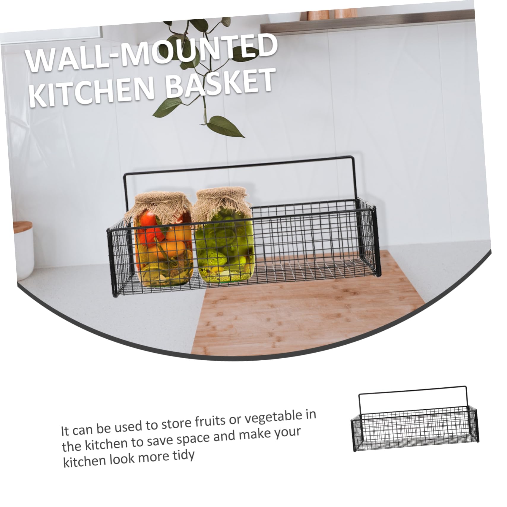 Cesta Colgante de Pared de Hierro para Cocina, Negra, Práctica | Verduras y Jengibre, Almacenamiento Ordenado, Estable y Fiable, Resistente al Óxido