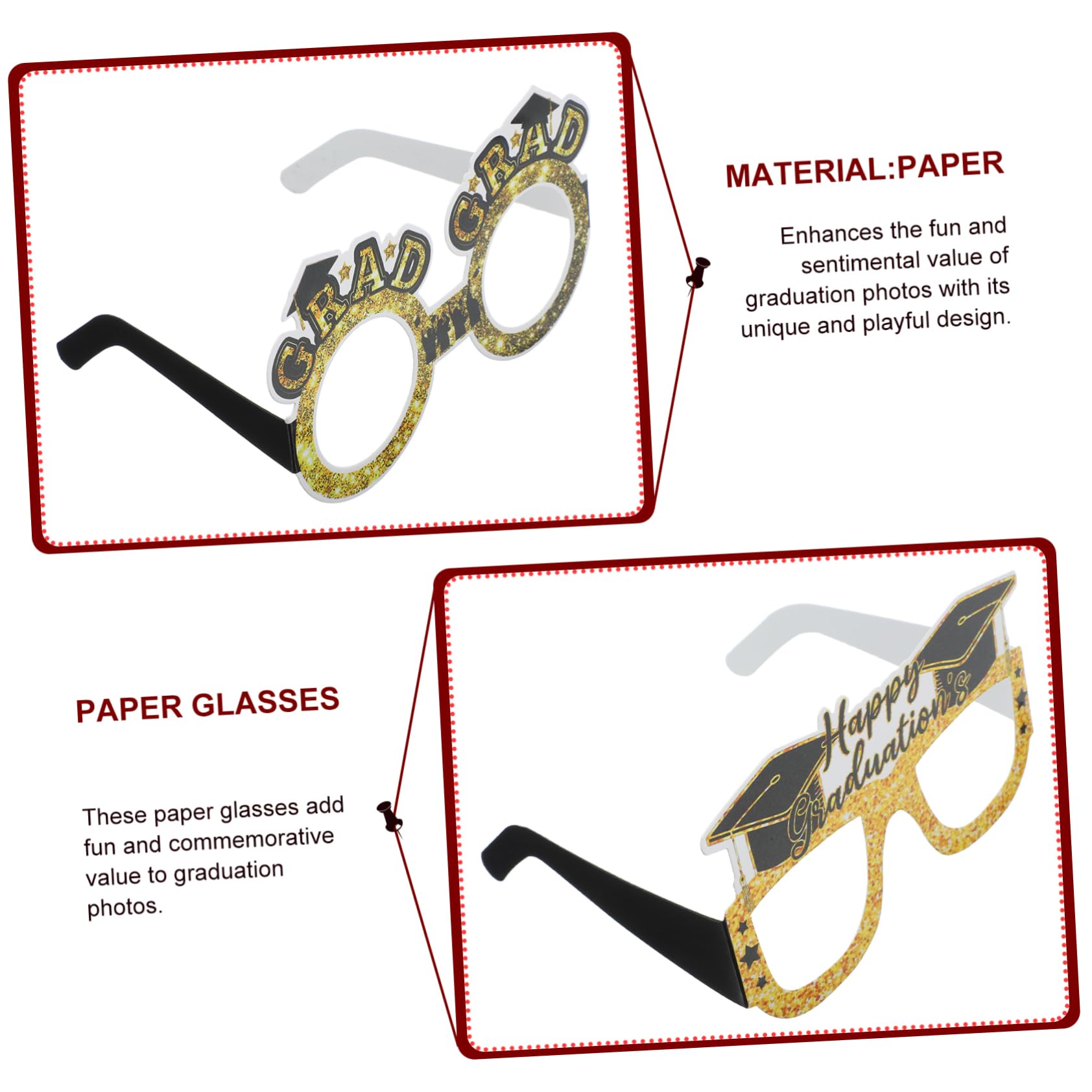 GLEAVI 5 Series Gafas De La Temporada De Graduación Fiesta Condujo Despedida De Soltera Conformado Lentes para Graduacion Accesorios De Fotografía De Graduación Papel 12 Piezas X 5