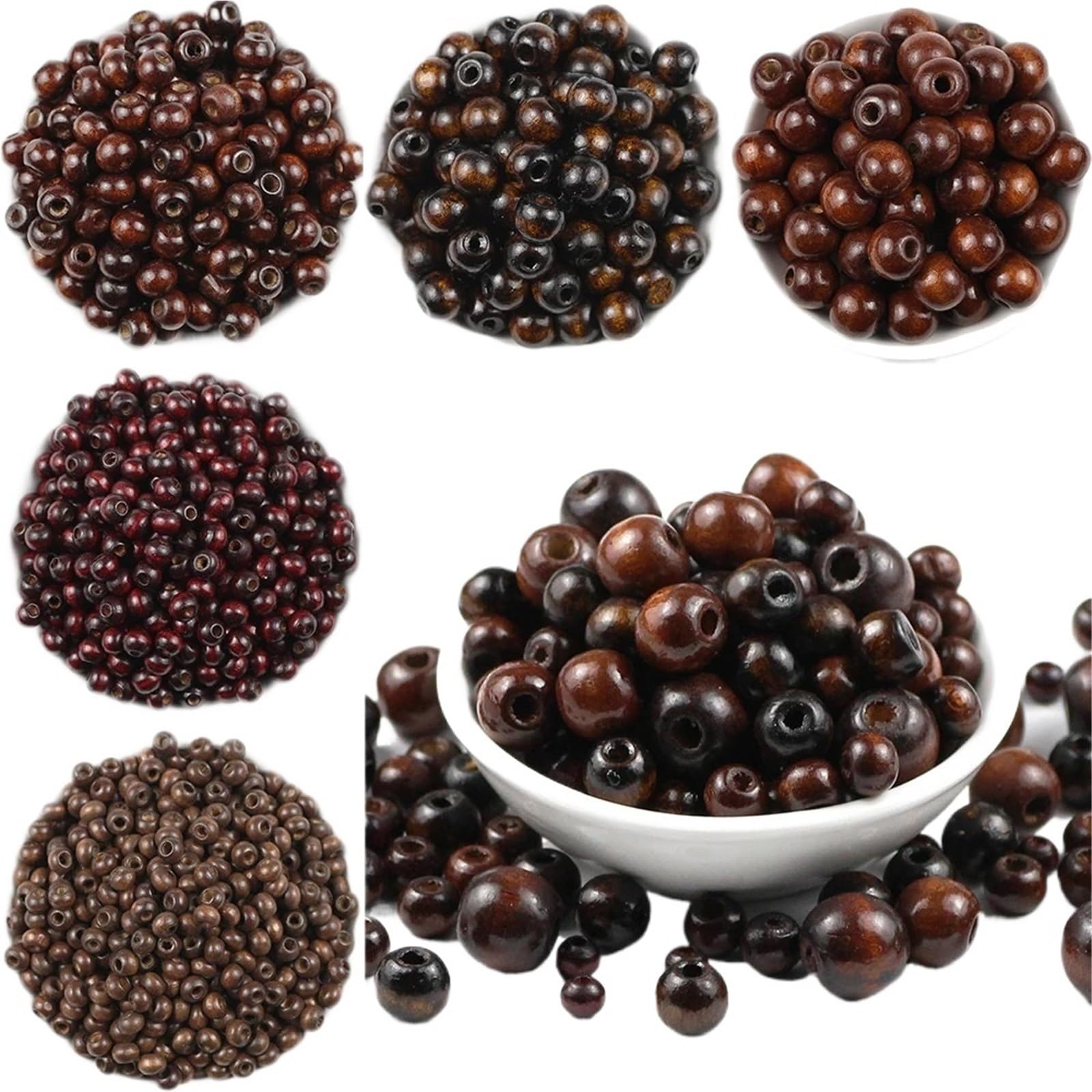 10~500 cuentas redondas de madera natural marrón, sueltas for hacer joyas y pulseras para Decoraciones Macrame