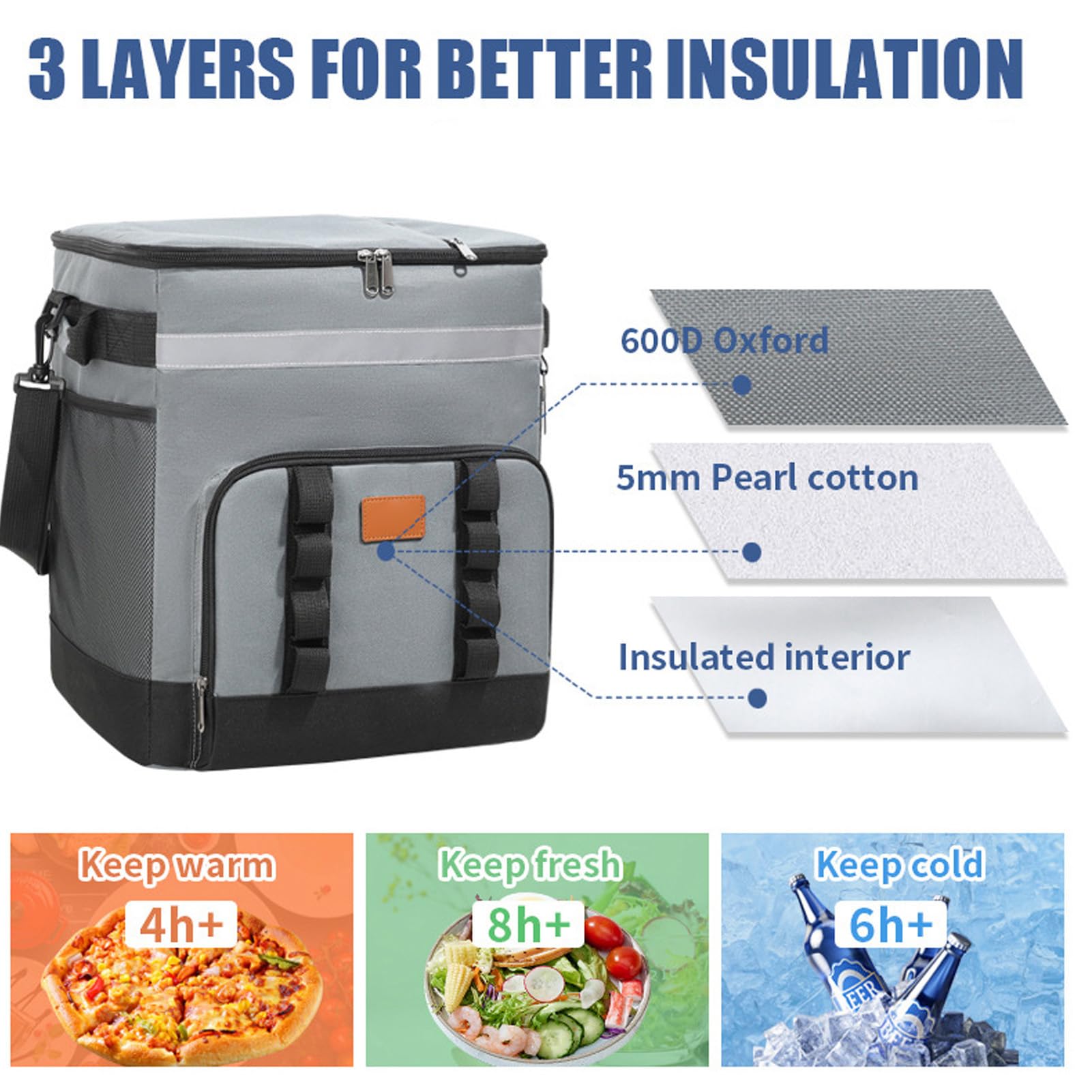 FILFEEL Glacière Roulante de 35 L avec Roulettes et Poignée, Sac Isotherme Souple pour le Camping en Plein Air, les Pique-niques et la Plage – Gris