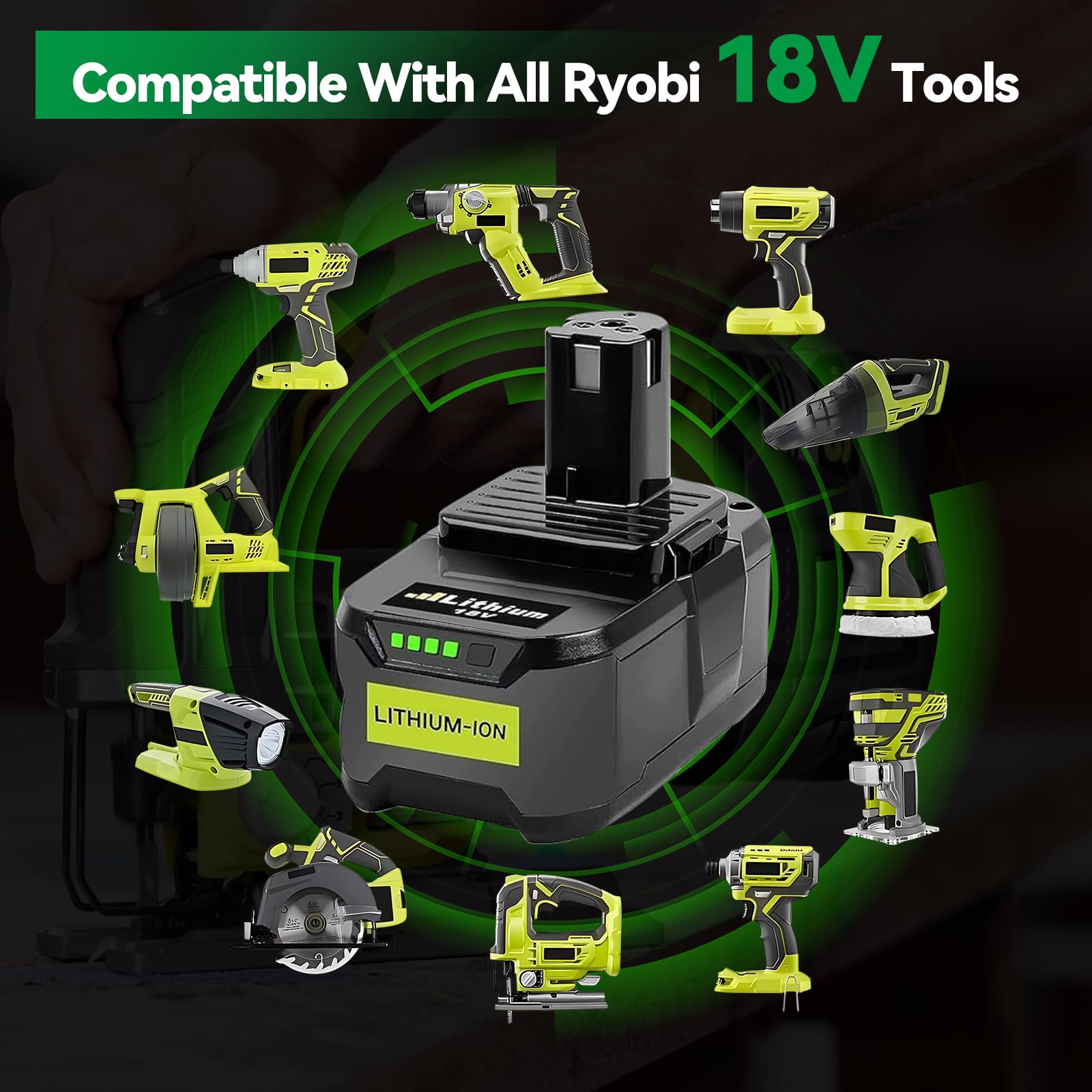 2 baterías de repuesto para Ryobi P108 P108 (8,0 Ah/8000 mAh, batería de repuesto para Ryobi P108 P104 P105 P107 RB18L50 RB18L15 RB18L25 RB18L13 RB18L40 Werk) batería con indicador LED