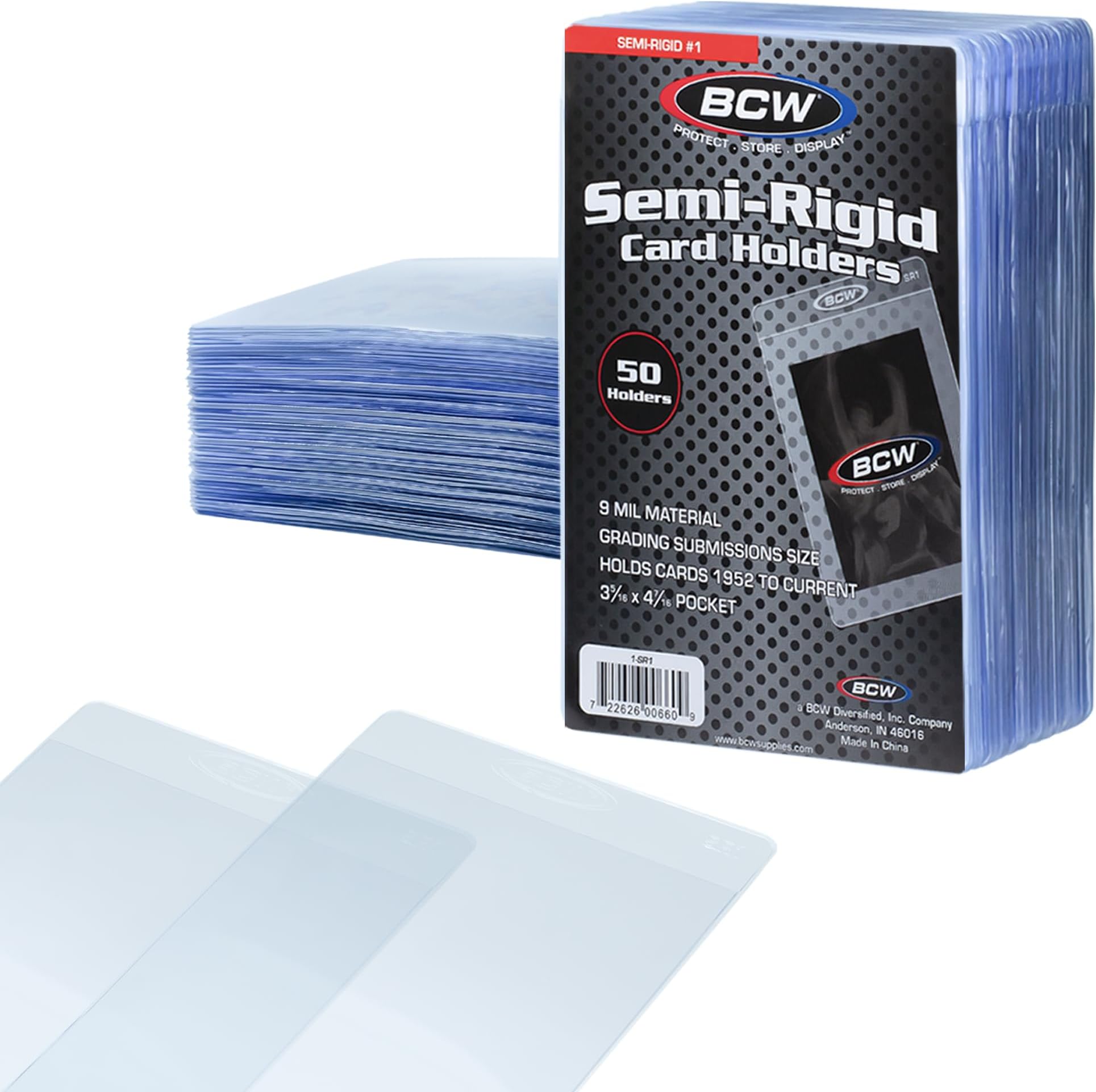 BCW Semi Rigid Card Holder #1 | 50 Pack | Semi Rigid Card Sleeves for Grading | PSA Submission Card Savers I for Sports, Pokémon, and Memorabilia Cards