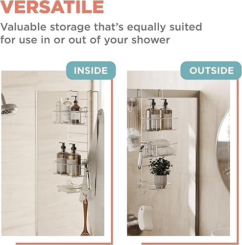 Miniatura 5 de Zenna Home Organizador de ducha para colgar sobre la puerta de la ducha, estante de acero inoxidable con 2 estantes y ganchos integrados, estante