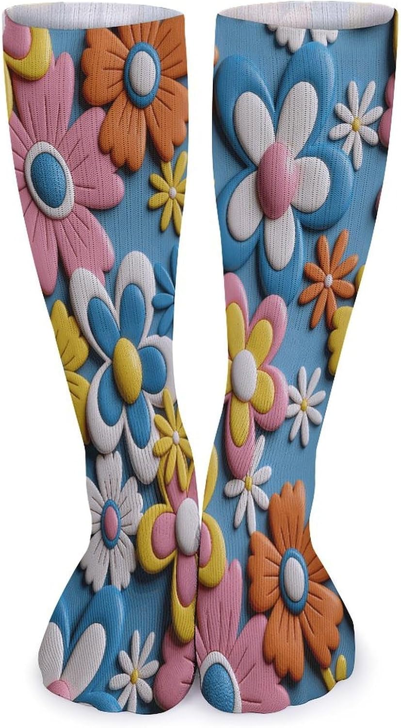 Colorful Retro Flowers Crew Socks Casual Breathable Calf Socks | Cushion Running Athletic Socks Long Performance Breathable Sports Socks for Women Men