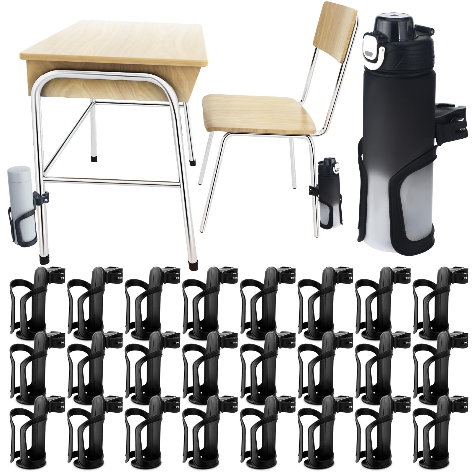 Reallnaive 24 Pcs Water Bottle Holder for Classroom Desk Cupholder Back to School Gift for Student Anti-Spill 360° Rotating Water Bottle Holder for