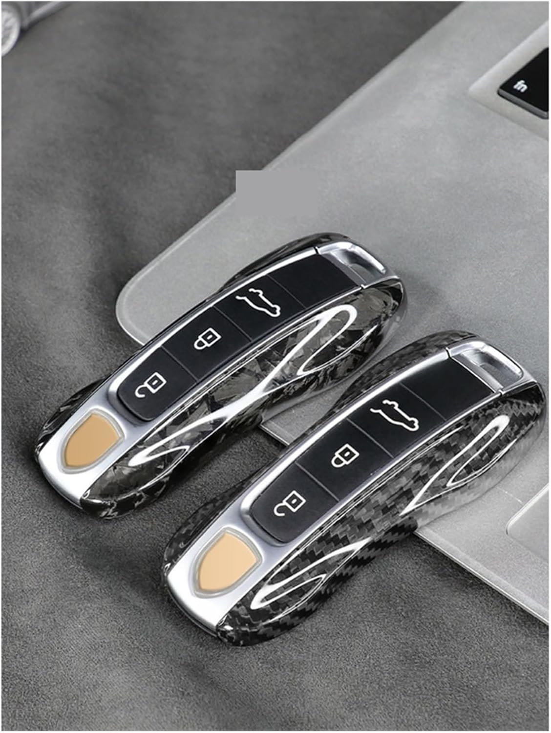 Compatible For Porsche Macan Cayenne Panamera 911 718 Cayman Boxster Taycan 2010-2018 Carbon Fiber Pattern Key Case(A Forging)