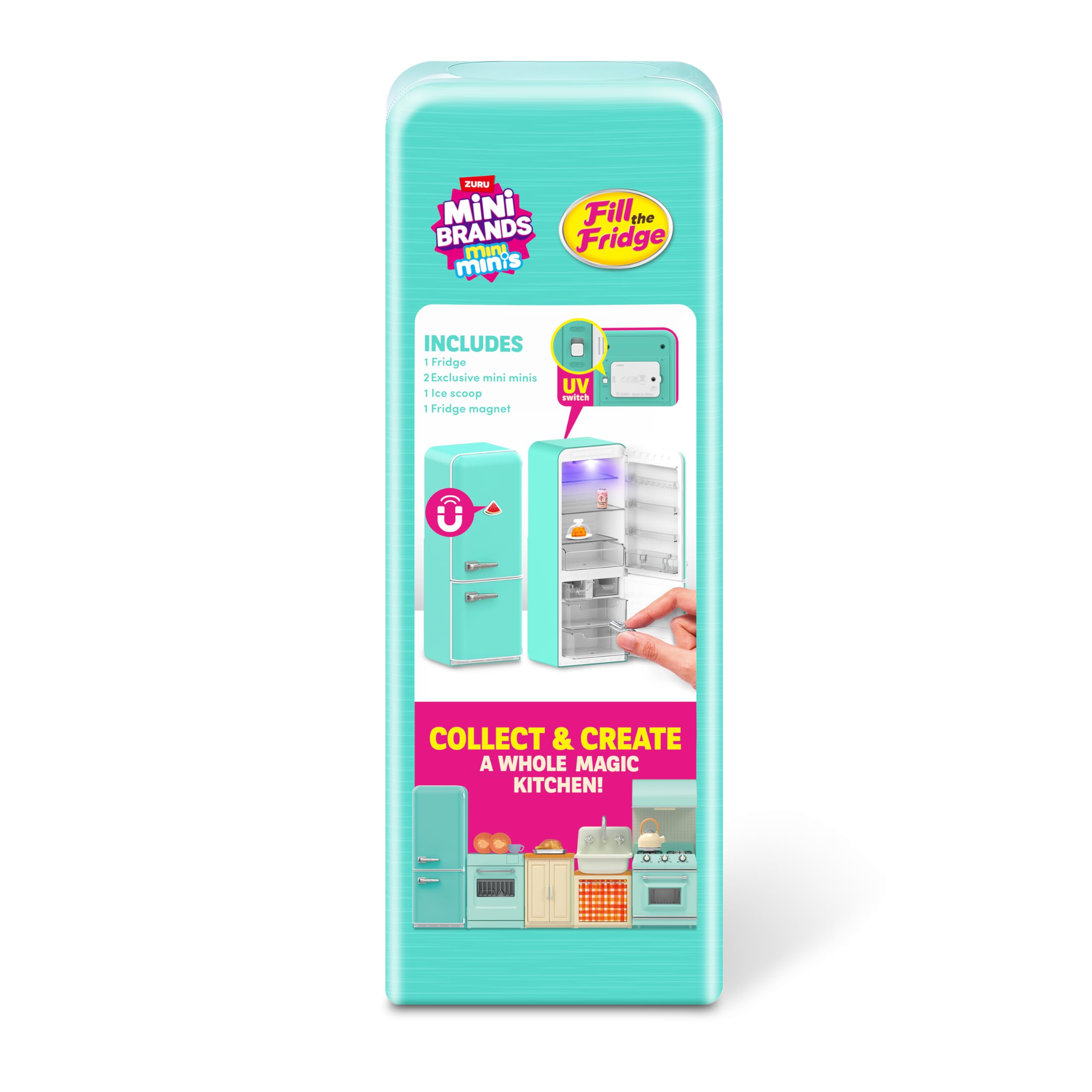 Mini Brands Set da gioco Fill The Fridge con luce UV di ZURU, oggetti da collezione, fai da te, gioco in resina, ricetta esclusiva, NON commestibile, dagli 8 anni in su
