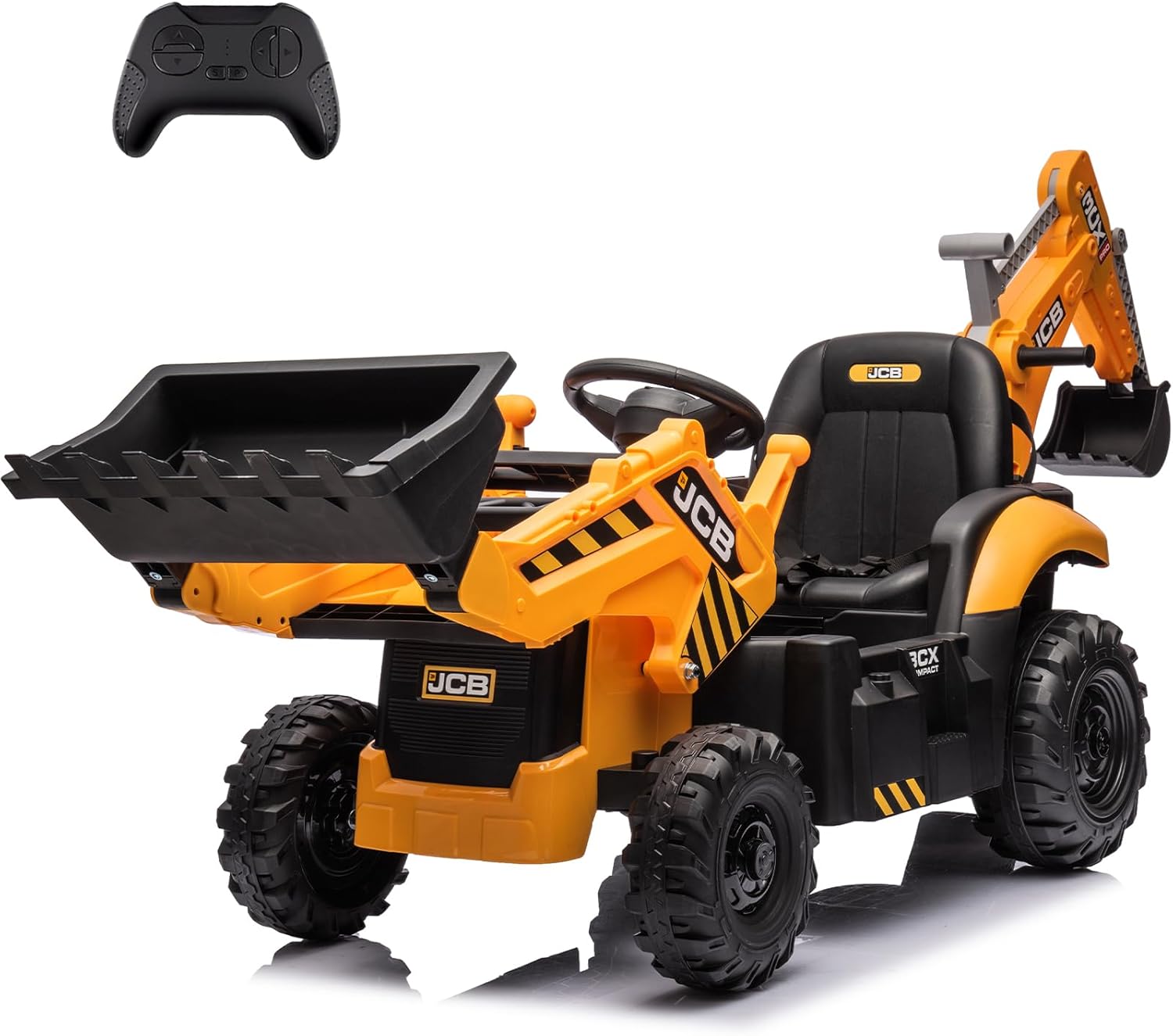 JCB Ride-on Electric Excavator for Kids 3-5 Years, Construction Vehicle Toy with Remote Control, Front Loader, Removable Seat (24V, Yellow)