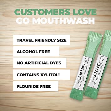 GO Travel Size Mouthwash Packets Individual Mini Single Packets for Fresh Breath - TSA Compliant - Smart Packet Design to Reduce Travel Bottle Waste. Alcohol-Free.