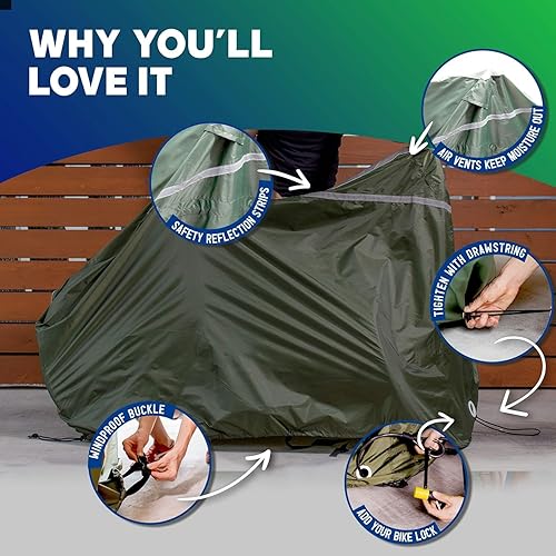 Miniatura 3 de YardStash Funda para bicicleta, impermeable, para bicicleta al aire libre, resistente a la intemperie, lona reflectante para almacenamiento al aire