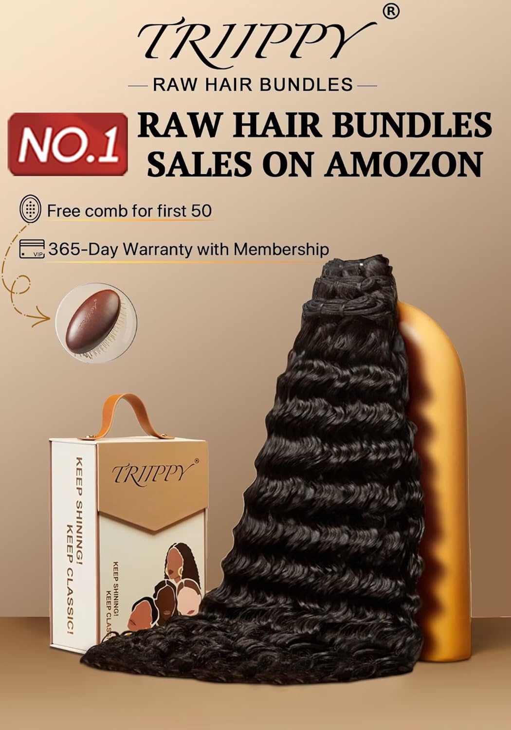 TRIIPPY Water Wave Bundles Human Hair,Curly 3 Bundles by 100% Raw Cambodian Human Hair,Triple Lifespan Over Regular Virgin Hair Bundle,No.1 Raw Hair Brand On Amazon(24 24 24 Inches,Natural Color)