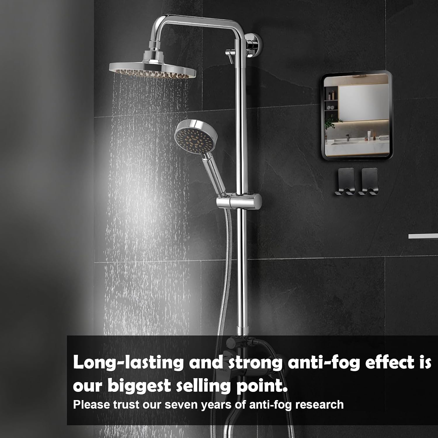 Shower Mirror Anti-Fog Shaving Mirror 7.7*6.9 Inch Anti-Fog Shower Mirror Swivel with 2 Razor Holders Bathroom Mirror Shower Accessories Bathroom Accessories. (black)