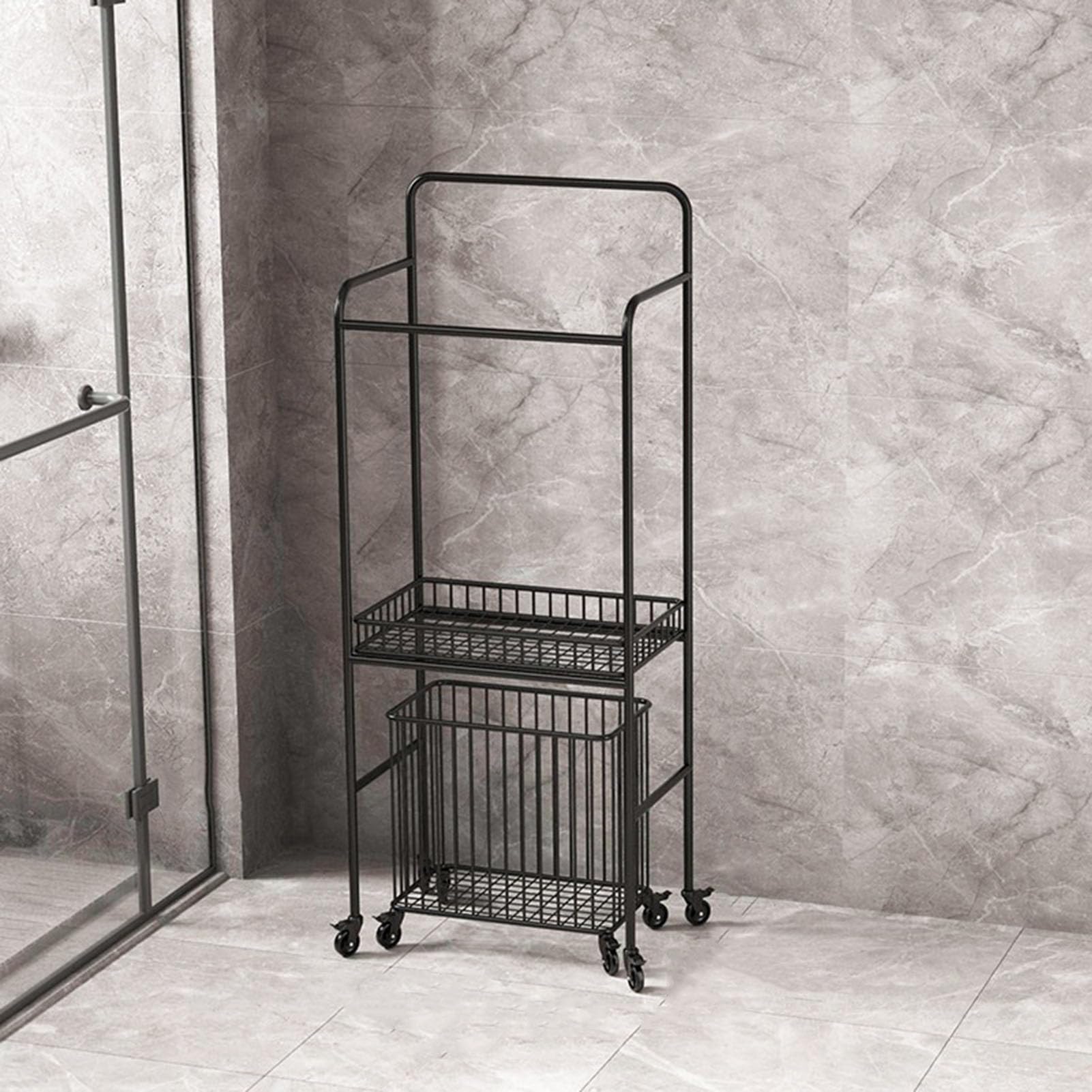 Organizador de toallas con cesta de lavandería estante de metal para secado y almacenaje doméstico