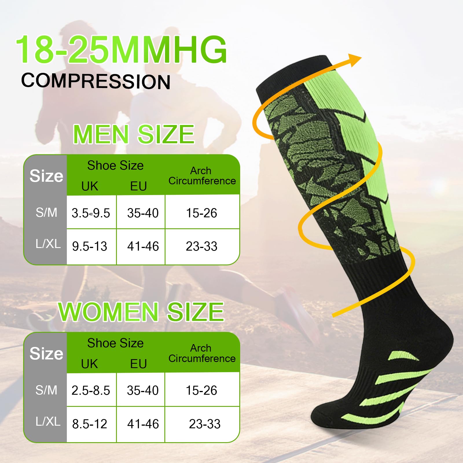 6 Pares Medias de Compresión Mujer Hombre, 18-25mmHg Calcetines Compresion, Medias de Compresion Varices, Compression Socks para Deporte Running Avion Viaje Ciclismo