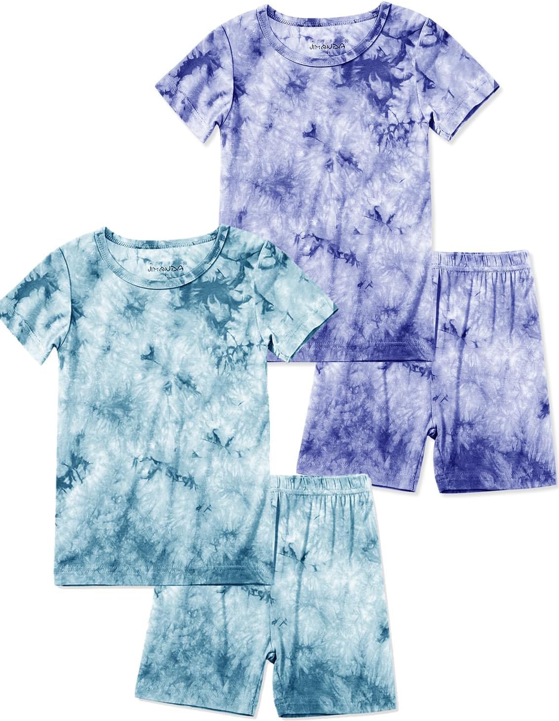 Jimonda Kids Soft Rayon From Bamboo Sleepwear Short Sleeve Boys Girls Pajama Outdoor 4-Piece tops&shorts Casual sets Tie PJ