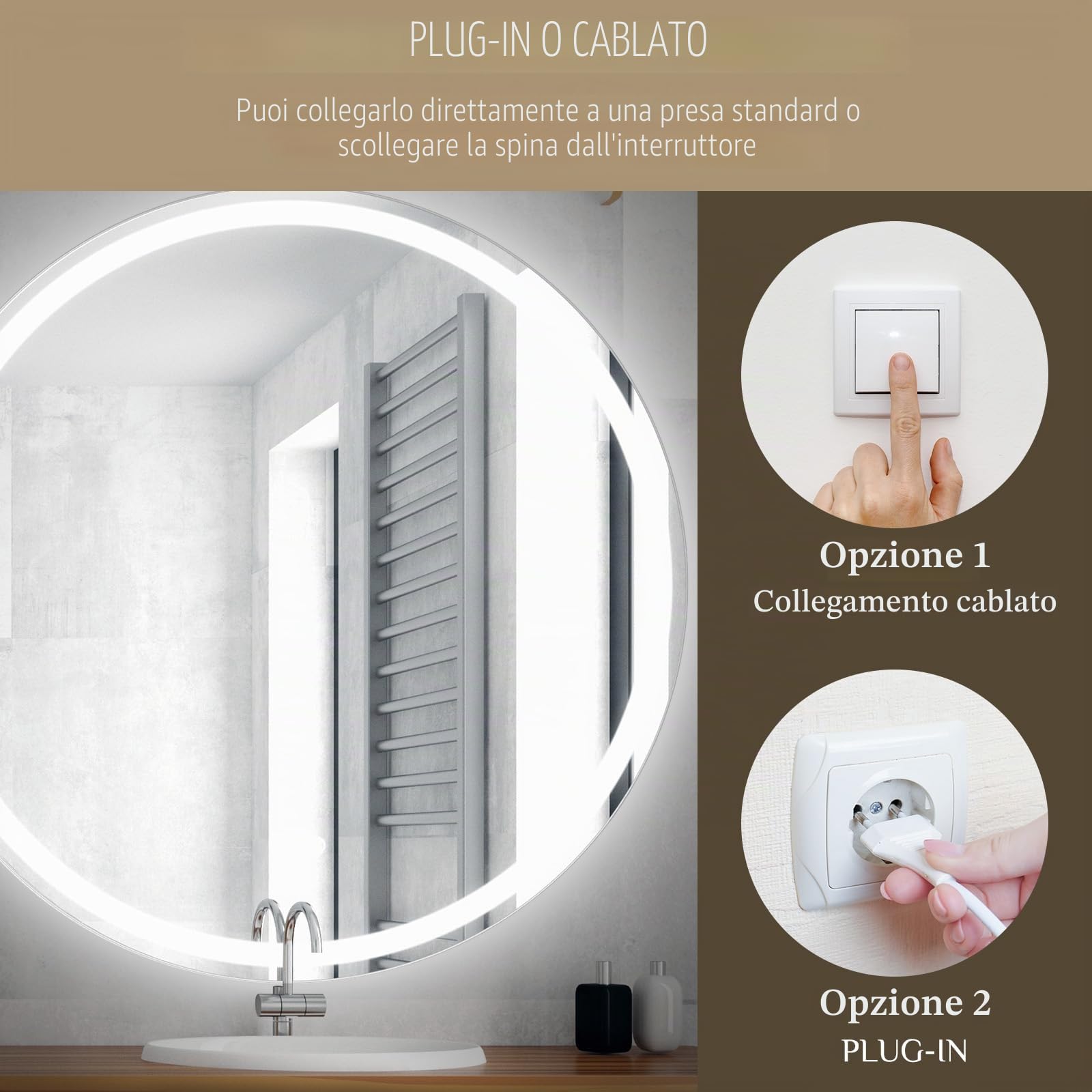 Clevich Specchio Bagno con Luce LED Rotondo 80 cm, Specchio da Parete con Funzione Memoria e Antiappannamento, Vetro Temperato, 3 Colori Regolabili e Dimmerabile