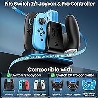 Vista 2 de Cargador de controlador Switch 2 y 1, base de carga 2 en 1 para Switch 2025/OLED/Joycons originales, estación de carga rápida con 9 modos RGB