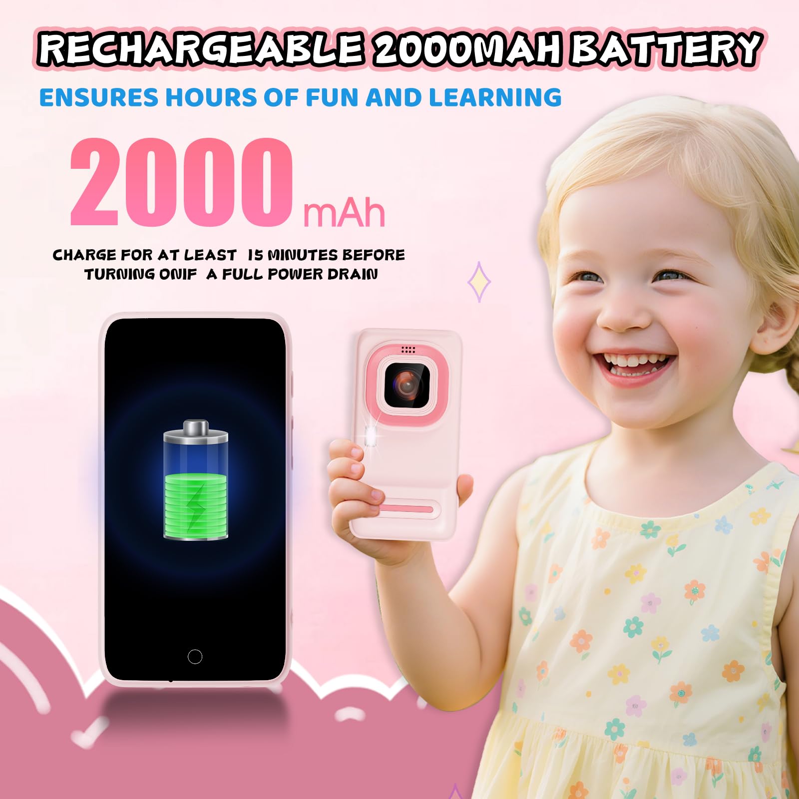 Ashfly Kinder Handy Smartphone–3,97 Zoll Kinderhandy Mit Doppelkamera, 8 GB Kinder Smartphone Mit über 200 STEM Lernspielen für ab 4 5 6 7 8 9 und 10 Jahren, Geschenk für Mädchen und Jungen