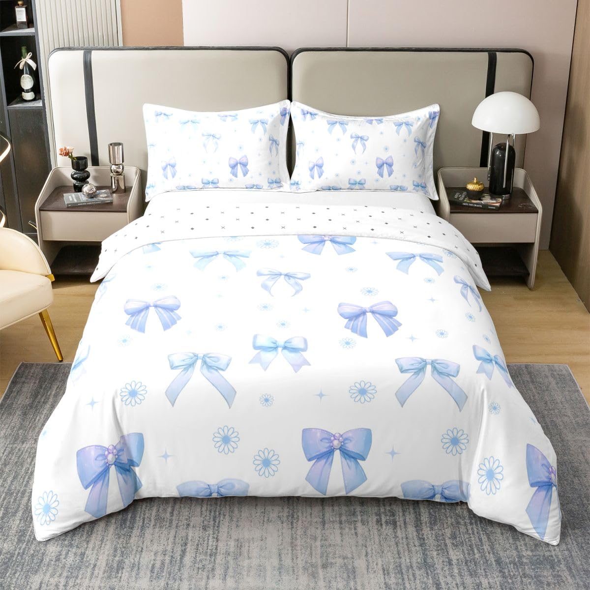 Homewish Kokarda wstążka kwiat niebieski podwójny zestaw poszewek na kołdrę kokardka bawełna pościel księżniczka poszwa na kołdrę kwiatowy stokrotka zestawy łóżek