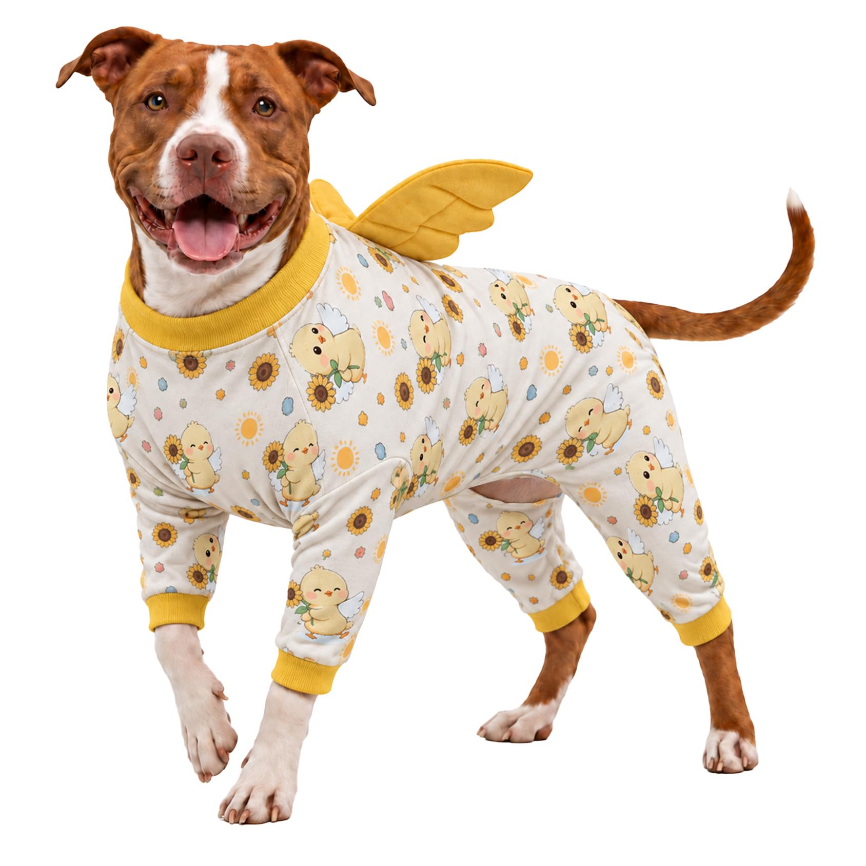 LovinPet Body für große Hunde, 4-Bein-Shirt-Abdeckung, gelbes Kükenmuster
