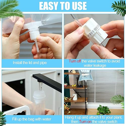 Miniatura 2 de Ziliny 4 bolsas de riego por goteo de plantas extra grandes de 6.5 L, bolsas de riego automáticas, sistema de riego automático con interruptor de