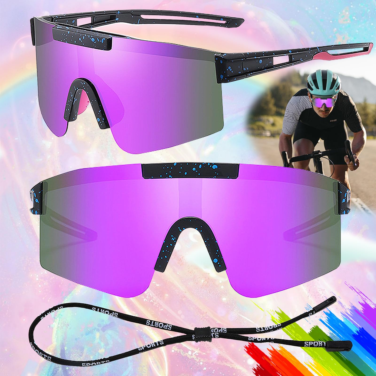 Mikqky Gafas De Sol Deportivas, Gafas De Ciclismo, Gafas Running Hombre Mujer, Sol Ciclismo Gafas, Gafas Deportivas con Protección Uv400, Para Andar En Motocicleta, Correr, Escalar Montañas y Pescar
