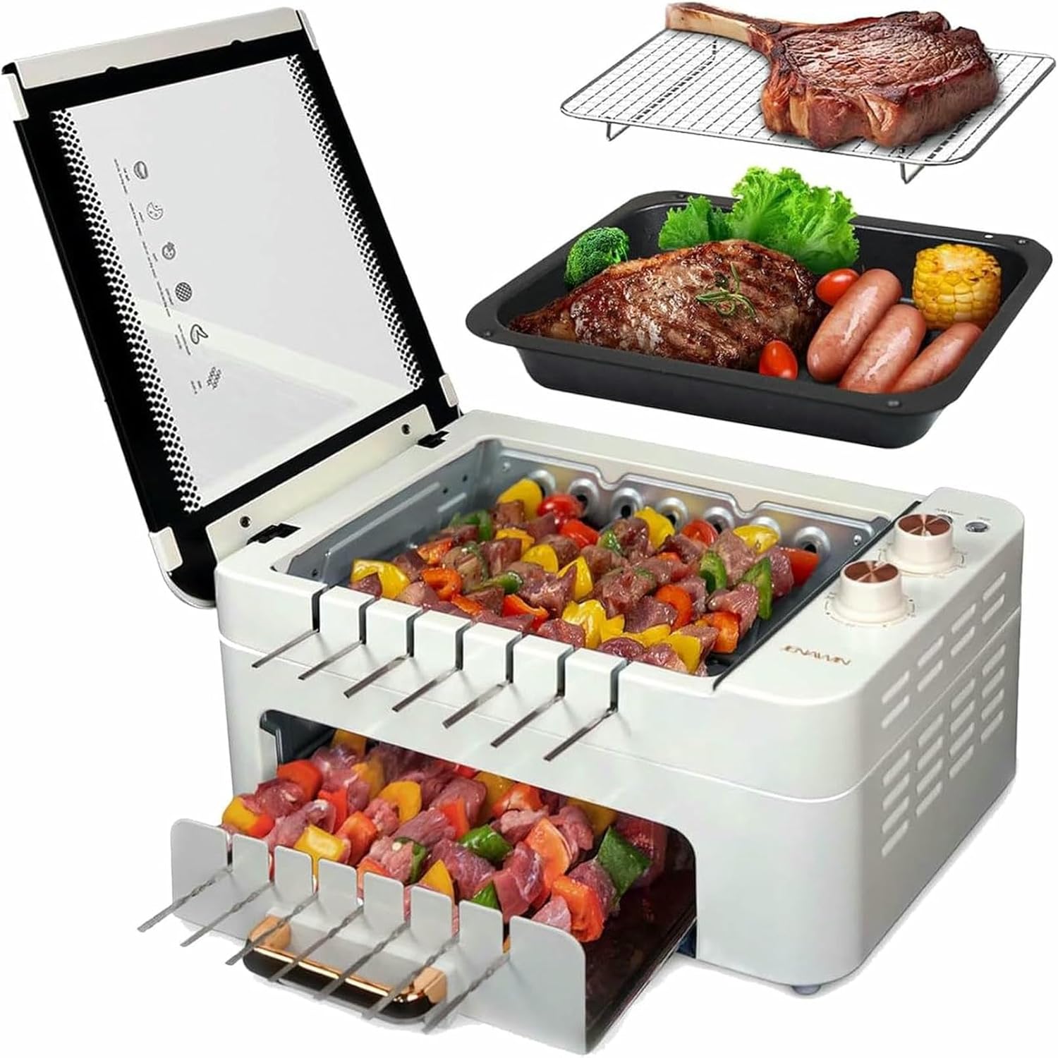Multifunctional Electric Grill, 1000w Household Grill, Automatic Rotating Grill, With Removable Grill Plate, Grill And Lid, Home, Outdoor Use
