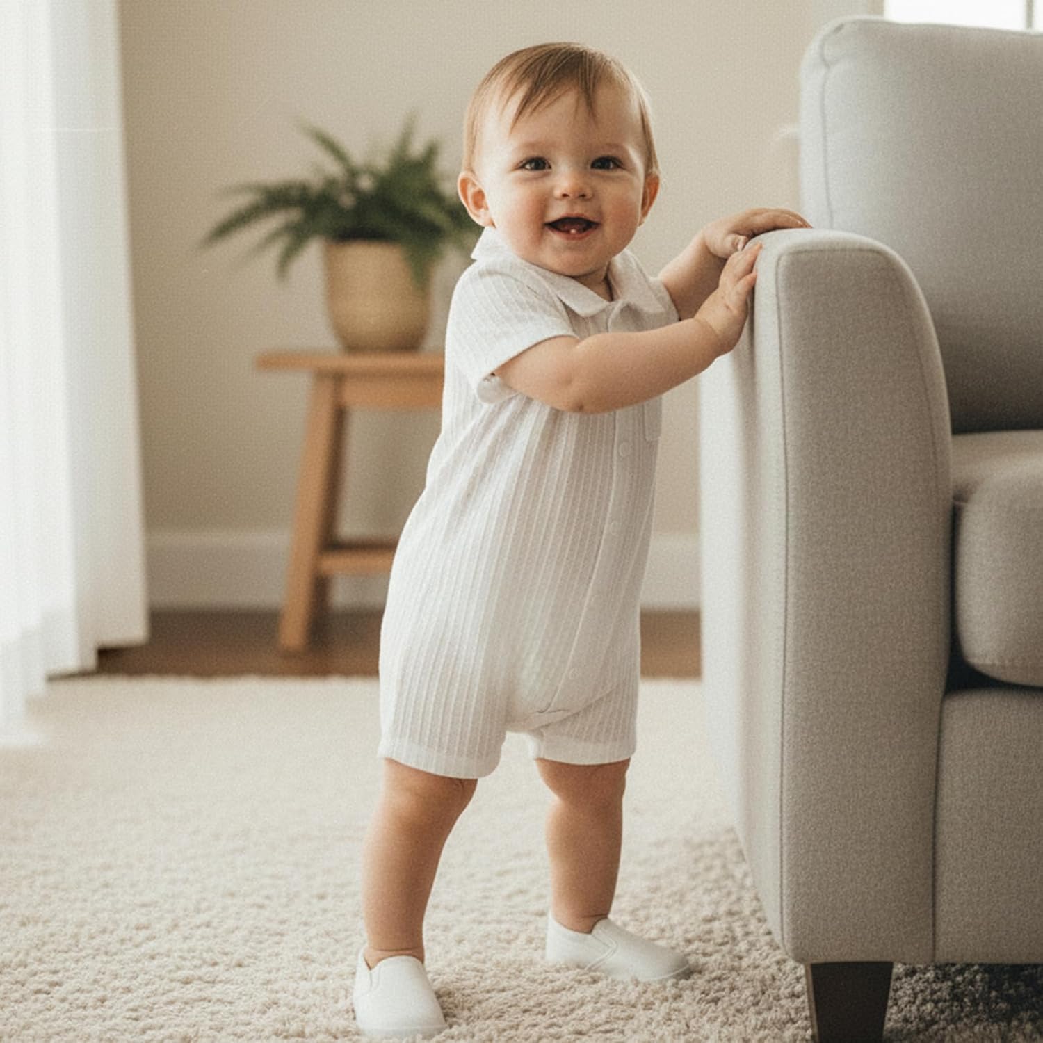 Balaflyie Baby Boy Short Romper Summer Botton Down Collared Shirt Jumpsuit Infant Cotton One-Piece - Image 2