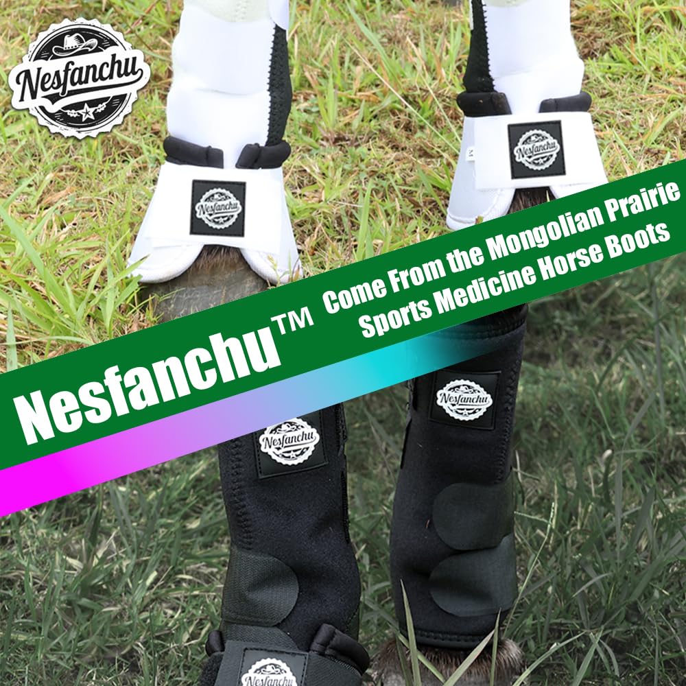 Botas protectoras para caballos de medicina deportiva, protección y amortiguador, adecuadas para entrenamiento de salto y senderos, 2 unidades, diseño de material transpirable (negro