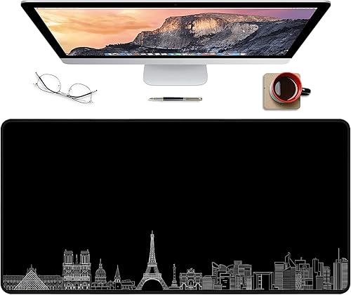 IndigoCase Alfombrilla de mouse grande de 31.5 x 15.7 pulgadas, alfombrilla de mouse de paisaje urbano de París, alfombrilla de mouse negra,