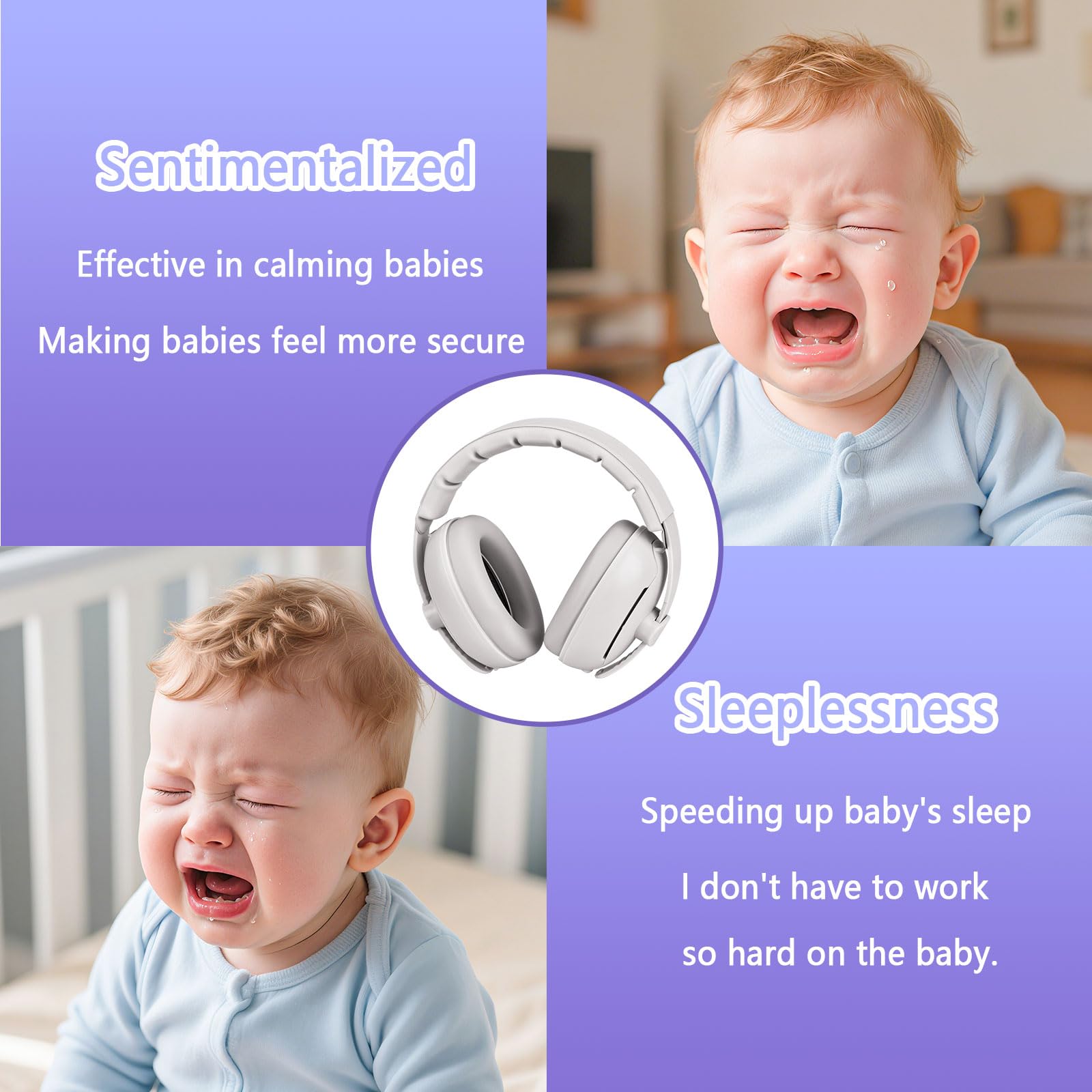 2 in 1 Cuffie Neonato Antirumore Protettori Acustici per Neonati Archetto Regolabile Antiscivolo e Antistress Protezione Acustica Ideale per Neonati Fino a 48 Mesi