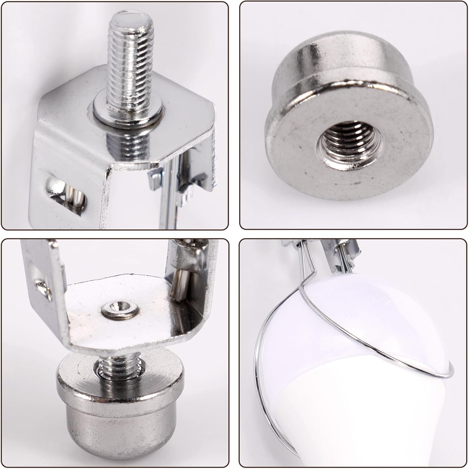 4 Pack Lamp Shade Holder with Finial Levellers Polished Brass, Lamp Shade Light Bulb Clip Adapter, Lamp Shade Light Bulb Clip Adapter with Shade Attaching Finial Top for Clip On Light Bulbs (Silvery)