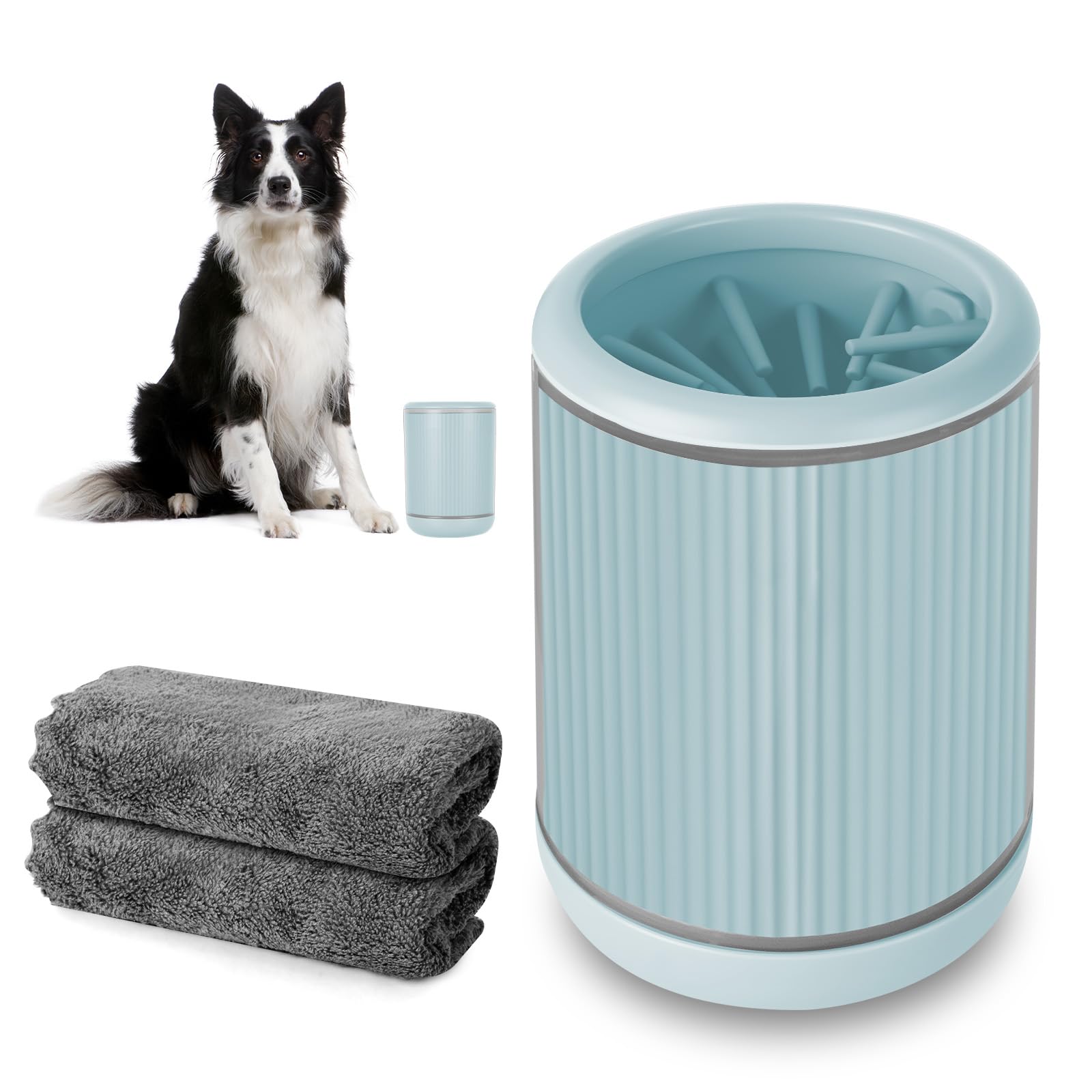 Vicloon Dog Paw Cleaner for Dogs, Dog Paw Washer Muddy Paws Cleaner with 2 Absorbent Towels, Pet Foot Cleaners for Dogs & Cats (S, Blue)