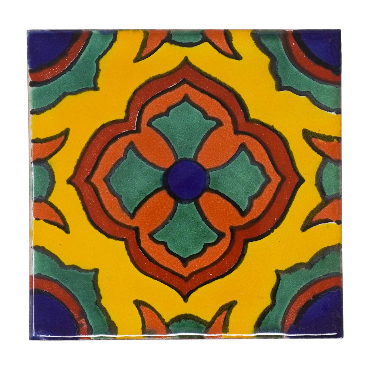 Tumia Lac Multi-Colored Ceramic Mexican Tile - 10.5Cm- Handmade And Ethically Traded By - Individual Tile