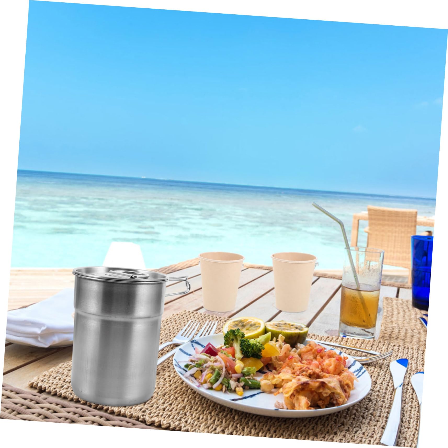 TOYANDONA 2 Stück Campingbecher mit Klappbaren Griffen Tragbare Wiederverwendbare Tasse für Outdoor Aktivitäten für Camping Wandern und Reisen Rostfreier Stahl